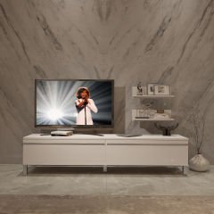Decoraktiv Eko 4 Mdf Std Krom Ayaklı Tv Ünitesi Tv Sehpası Parlak Beyaz