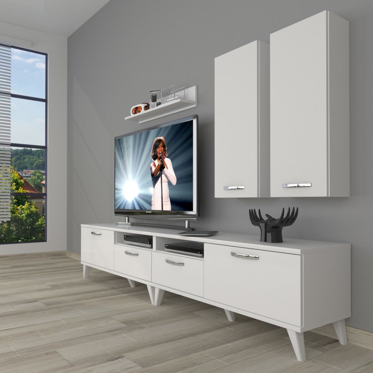 Decoraktiv Eko 5220D Mdf Retro Tv Ünitesi Tv Sehpası Parlak Beyaz