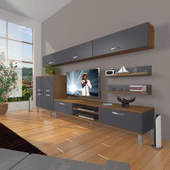 Decoraktiv Eko 8 Mdf Dvd Krom Ayaklı Tv Ünitesi Tv Sehpası Ceviz - Antrasit