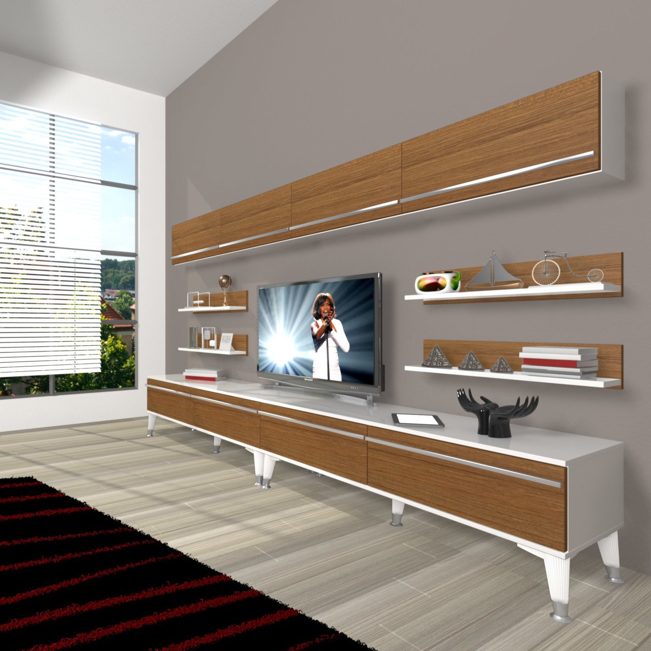 Decoraktiv Eko 360Y Mdf Silver Tv Ünitesi Tv Sehpası Beyaz - Ceviz