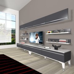 Decoraktiv Eko 360Y Mdf Silver Tv Ünitesi Tv Sehpası Beyaz - Antrasit
