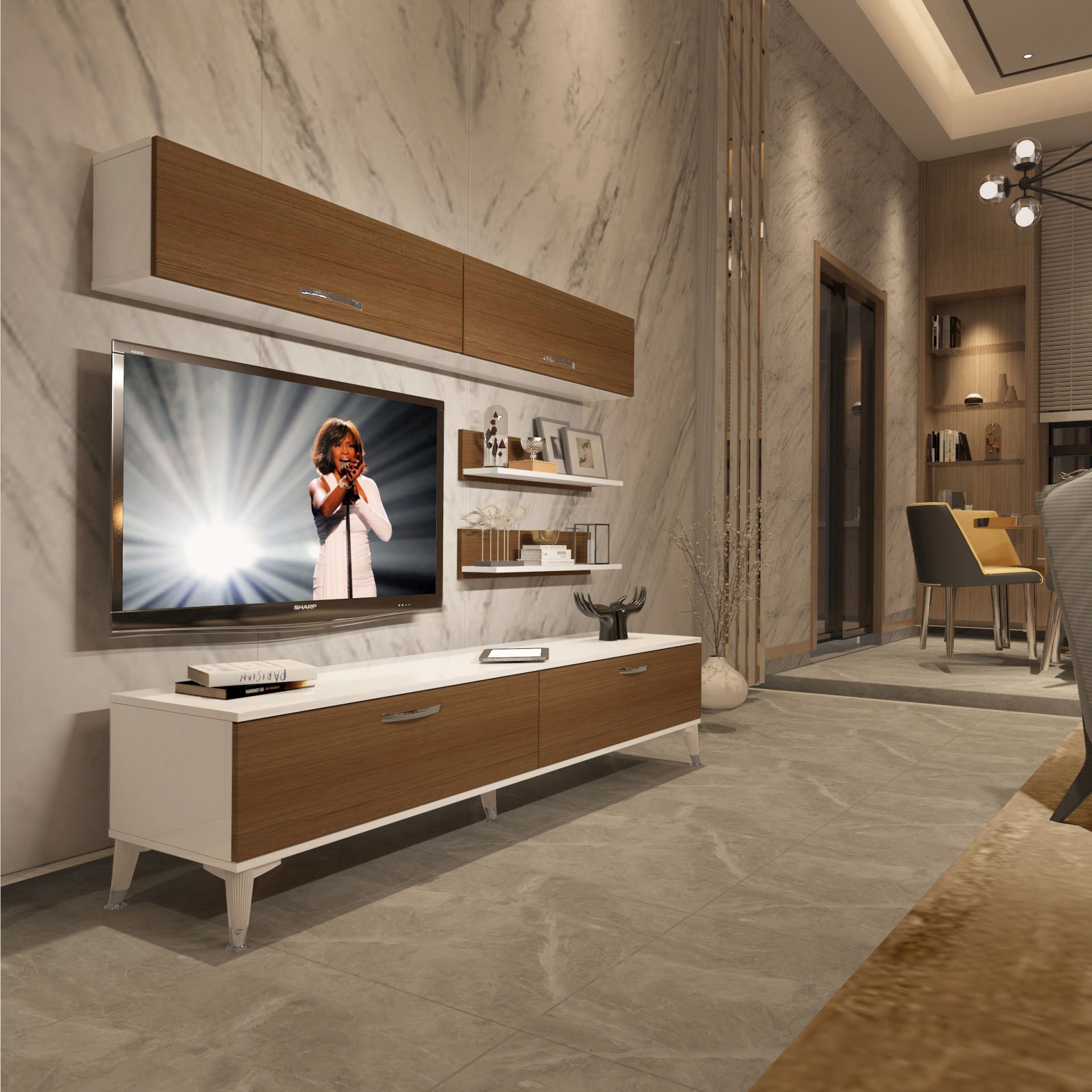 Decoraktiv Eko 5 Slm Std Silver Tv Ünitesi Tv Sehpası Beyaz - Ceviz