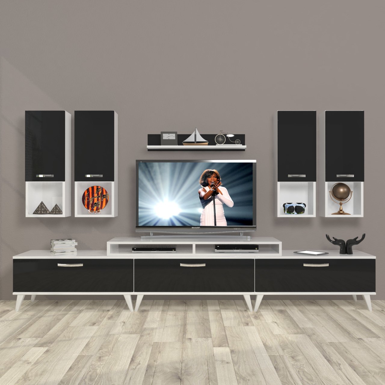 Decoraktiv Ekoflex 8DA Slm Retro Tv Ünitesi Tv Sehpası Beyaz - Siyah