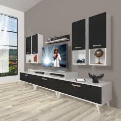 Decoraktiv Ekoflex 8DA Slm Retro Tv Ünitesi Tv Sehpası Beyaz - Siyah