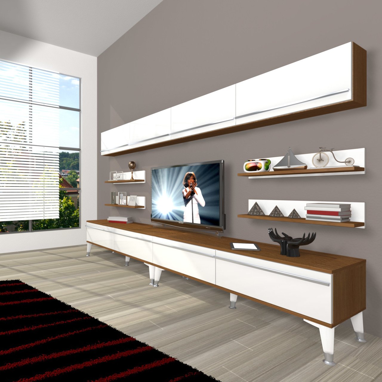 Decoraktiv Eko 360Y Mdf Silver Tv Ünitesi Tv Sehpası Ceviz - Beyaz