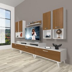 Decoraktiv Ekoflex 8DA Slm Retro Tv Ünitesi Tv Sehpası Beyaz - Ceviz