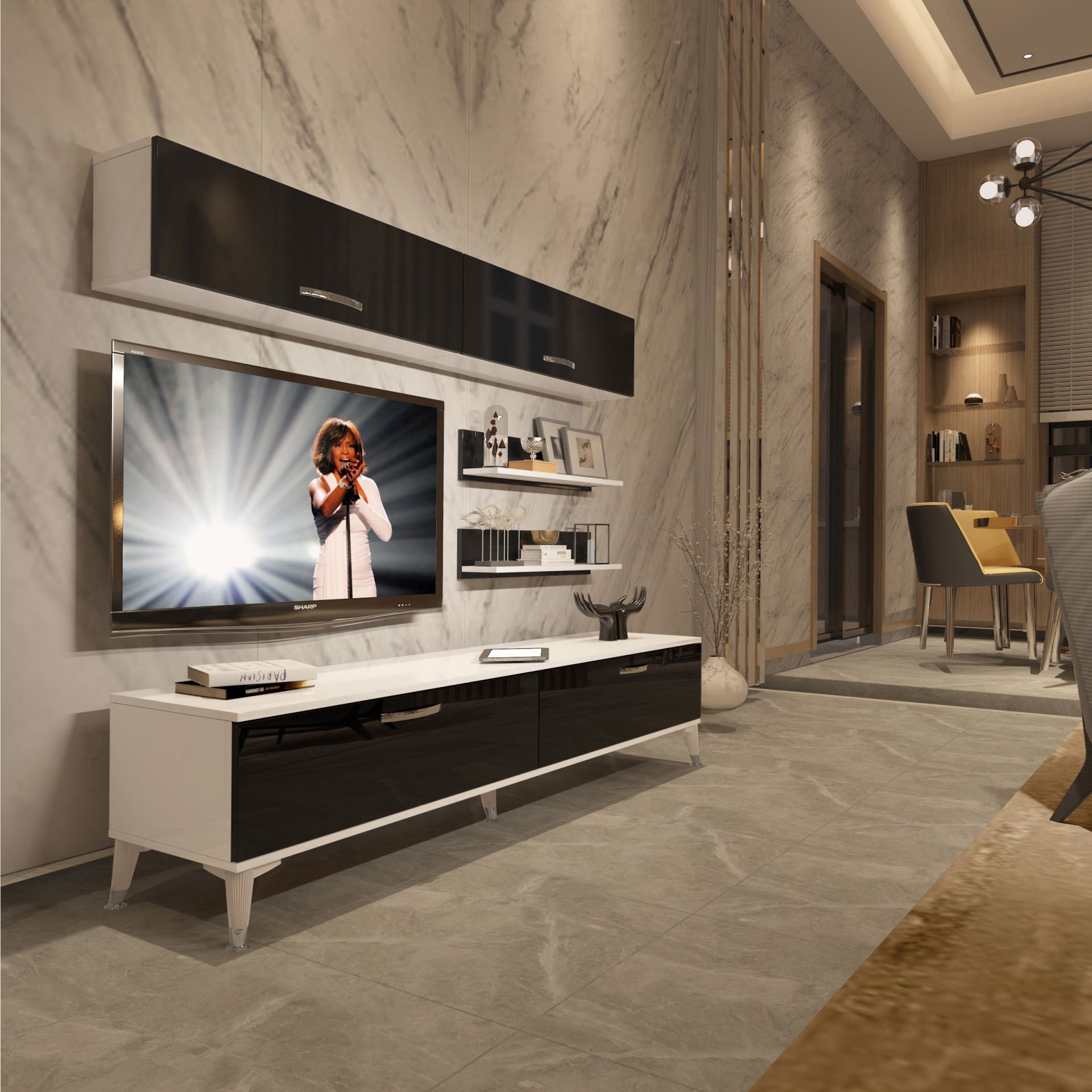 Decoraktiv Eko 5 Slm Std Silver Tv Ünitesi Tv Sehpası Beyaz - Siyah