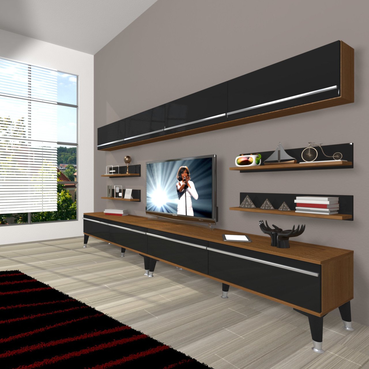 Decoraktiv Eko 360Y Mdf Silver Tv Ünitesi Tv Sehpası Ceviz - Siyah