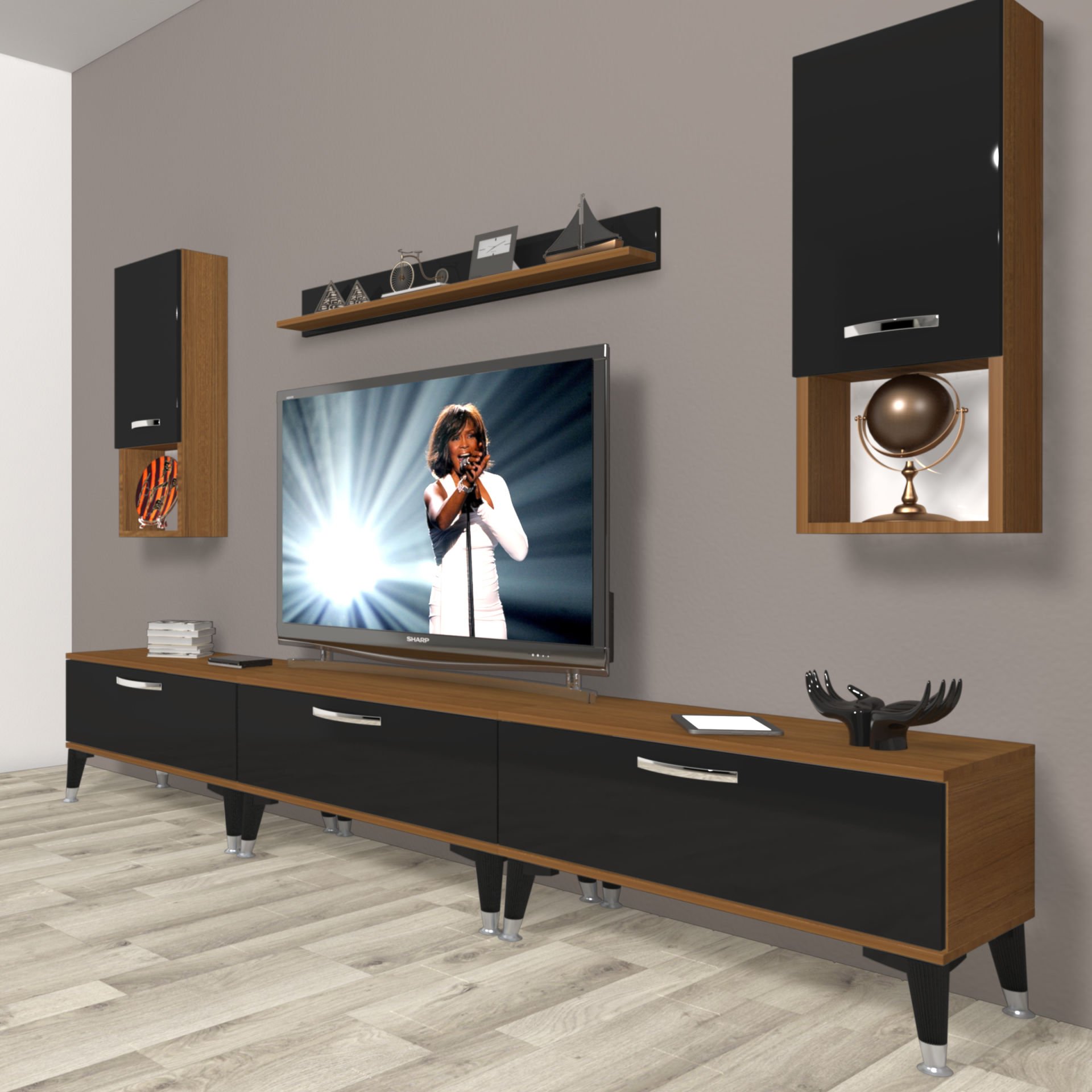 Decoraktiv Eko 270da Mdf Silver Tv Ünitesi Tv Sehpası Ceviz - Siyah