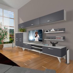 Decoraktiv Eko 8 Mdf Dvd Retro Tv Ünitesi Tv Sehpası Beyaz - Antrasit