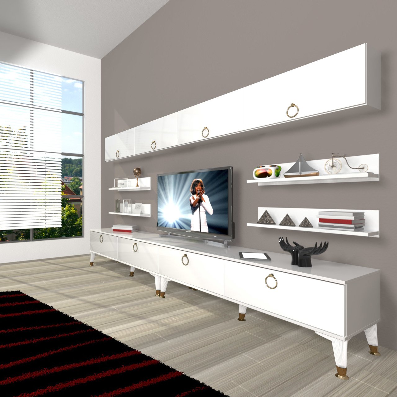 Decoraktiv Eko 360Y Mdf Gold Tv Ünitesi Tv Sehpası Parlak Beyaz