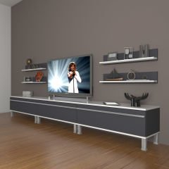 Decoraktiv Eko 270r Mdf Krom Ayaklı Tv Ünitesi Tv Sehpası Beyaz - Antrasit