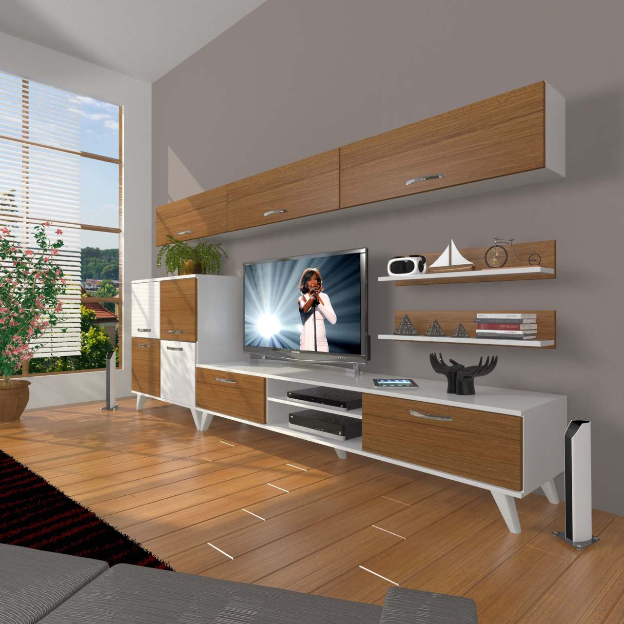 Decoraktiv Eko 8 Mdf Dvd Retro Tv Ünitesi Tv Sehpası Beyaz - Ceviz
