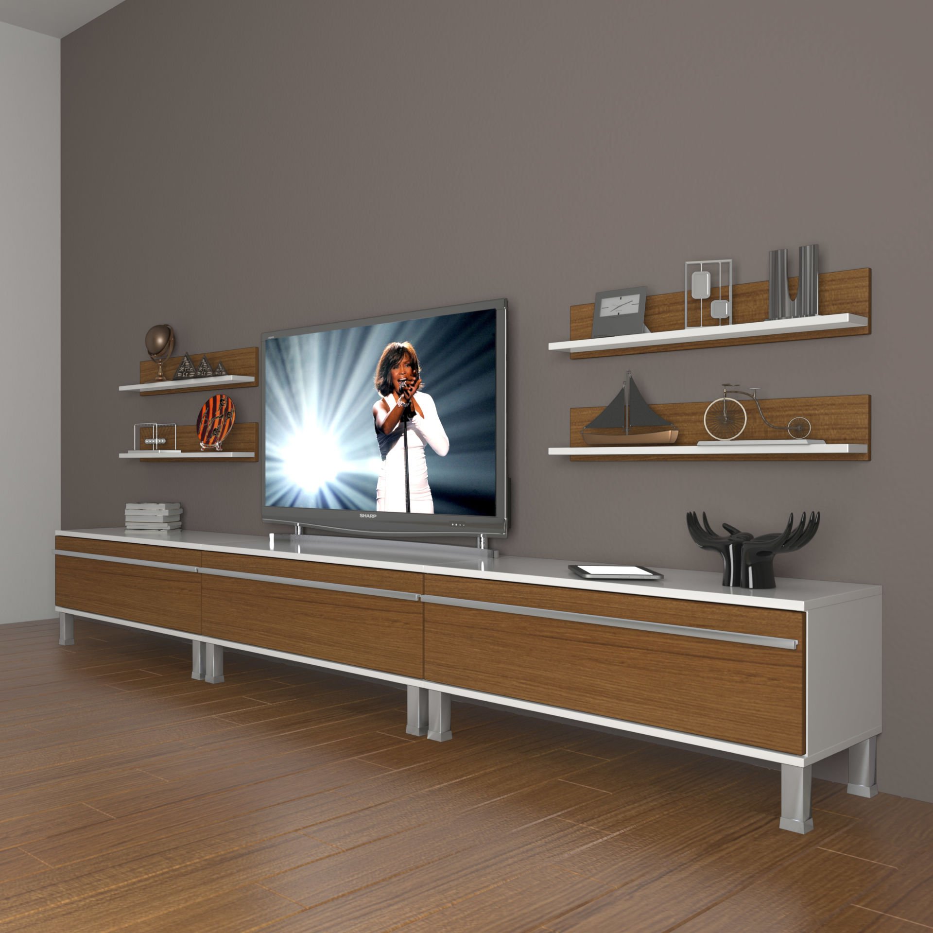 Decoraktiv Eko 270r Mdf Krom Ayaklı Tv Ünitesi Tv Sehpası Beyaz - Ceviz