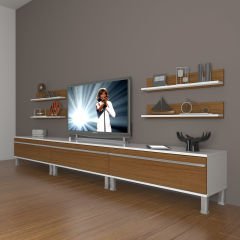 Decoraktiv Eko 270r Mdf Krom Ayaklı Tv Ünitesi Tv Sehpası Beyaz - Ceviz