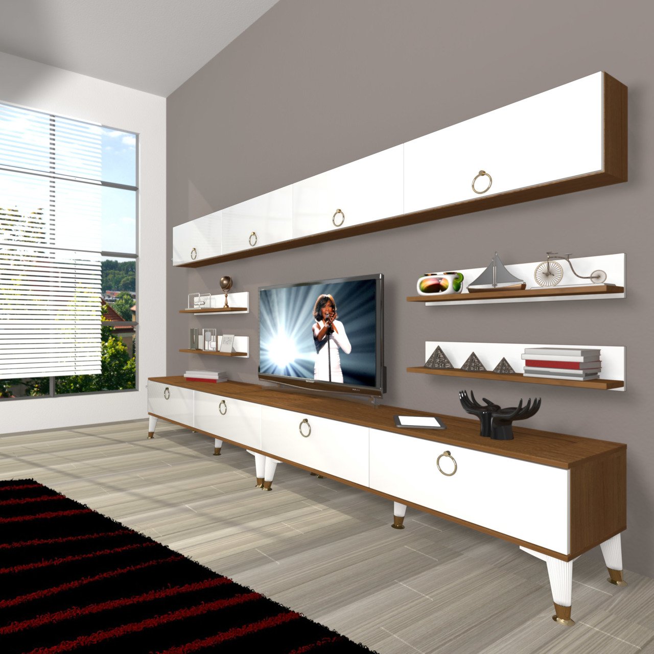 Decoraktiv Eko 360Y Mdf Gold Tv Ünitesi Tv Sehpası Ceviz - Beyaz