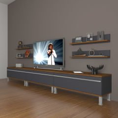 Decoraktiv Eko 270r Mdf Krom Ayaklı Tv Ünitesi Tv Sehpası Ceviz - Antrasit