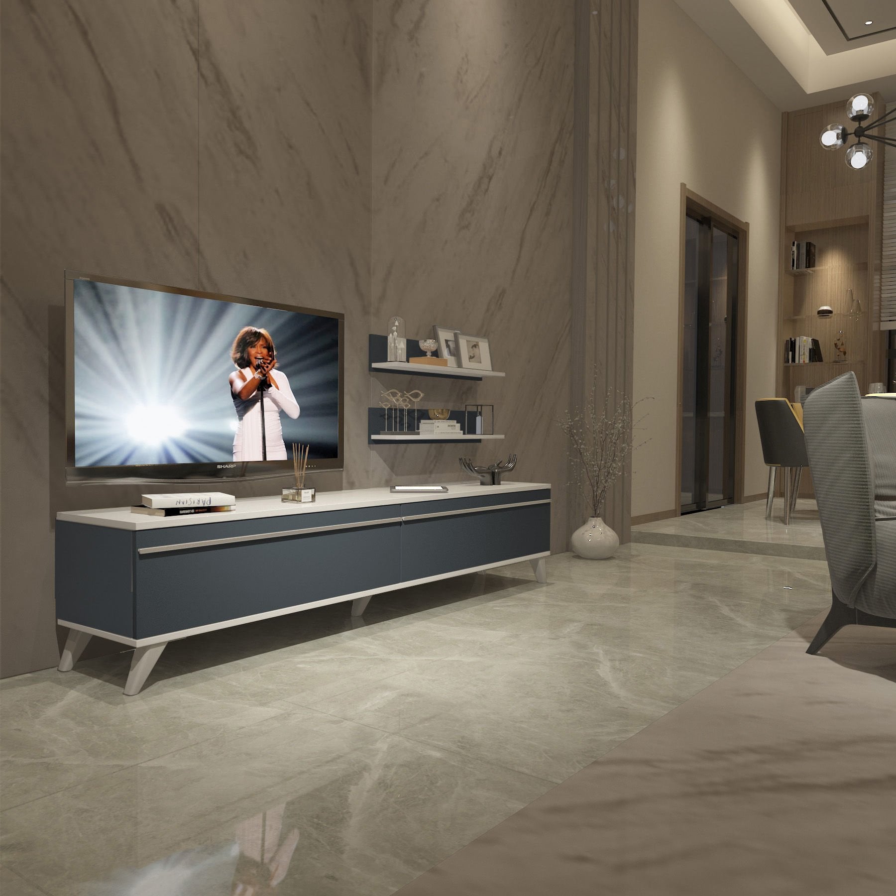Decoraktiv Eko 4 Mdf Std Retro Tv Ünitesi Tv Sehpası Beyaz - Antrasit