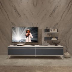 Decoraktiv Eko 4 Mdf Std Retro Tv Ünitesi Tv Sehpası Beyaz - Antrasit