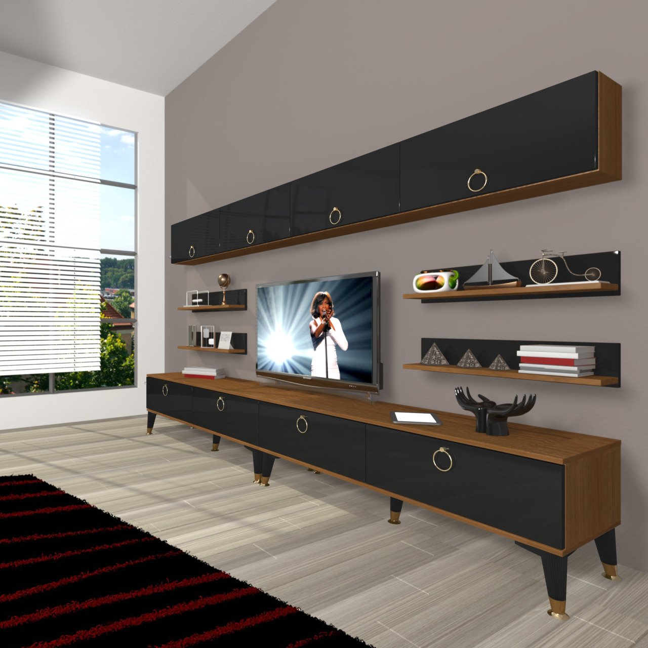Decoraktiv Eko 360Y Mdf Gold Tv Ünitesi Tv Sehpası Ceviz - Siyah