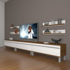 Decoraktiv Eko 270r Mdf Krom Ayaklı Tv Ünitesi Tv Sehpası Ceviz - Beyaz