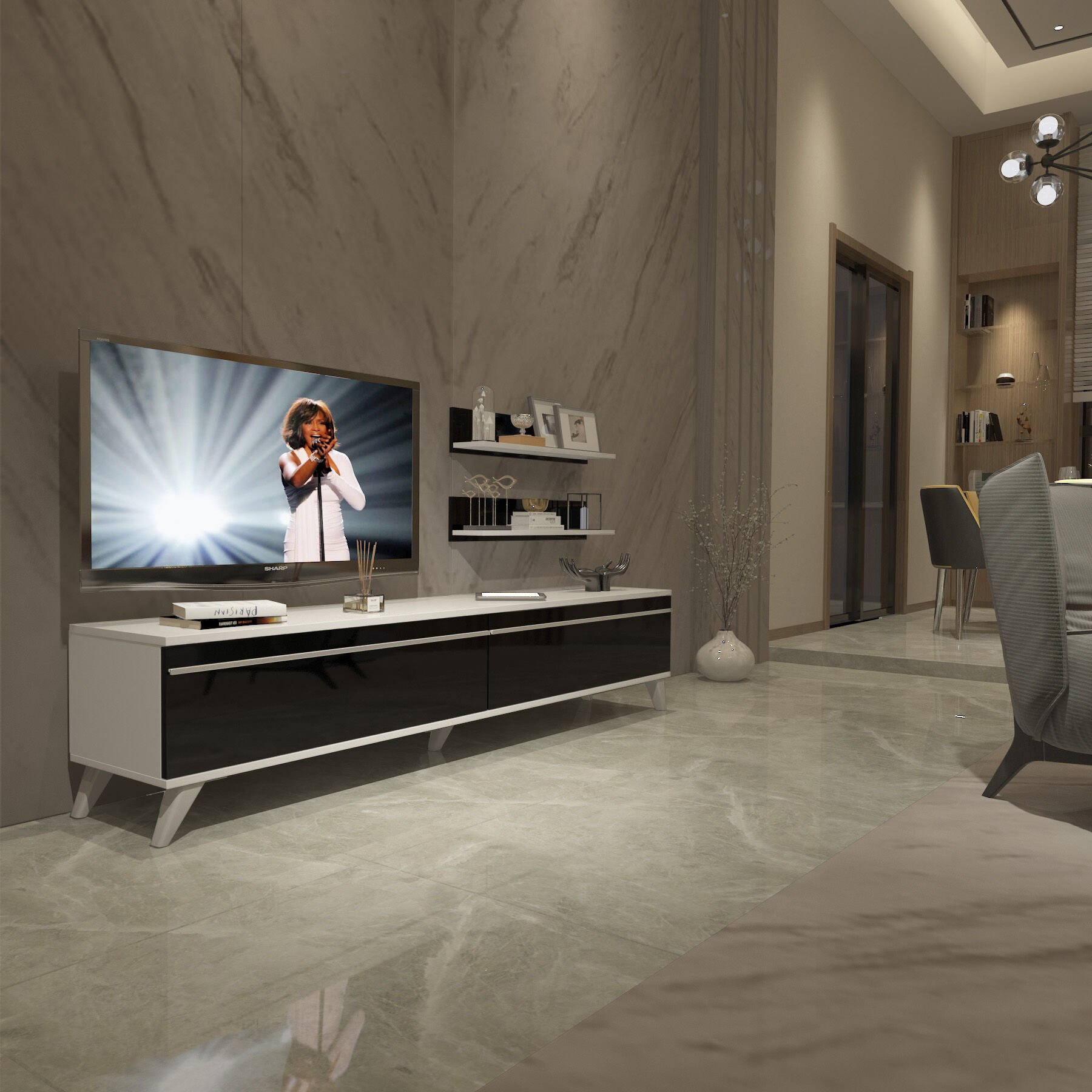 Decoraktiv Eko 4 Mdf Std Retro Tv Ünitesi Tv Sehpası Beyaz - Siyah
