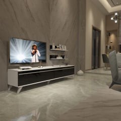 Decoraktiv Eko 4 Mdf Std Retro Tv Ünitesi Tv Sehpası Beyaz - Siyah