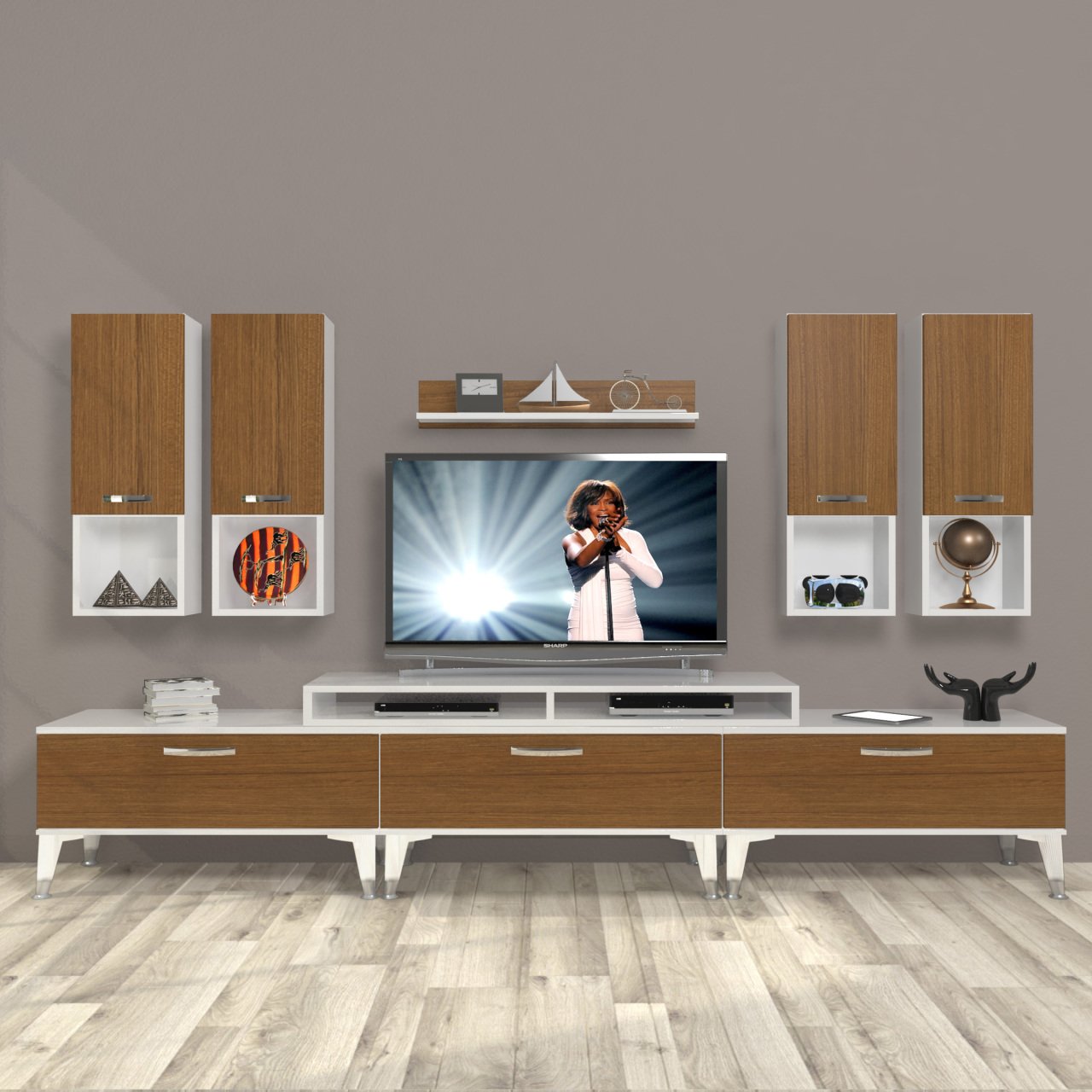 Decoraktiv Ekoflex 8DA Slm Silver Tv Ünitesi Tv Sehpası Beyaz - Ceviz