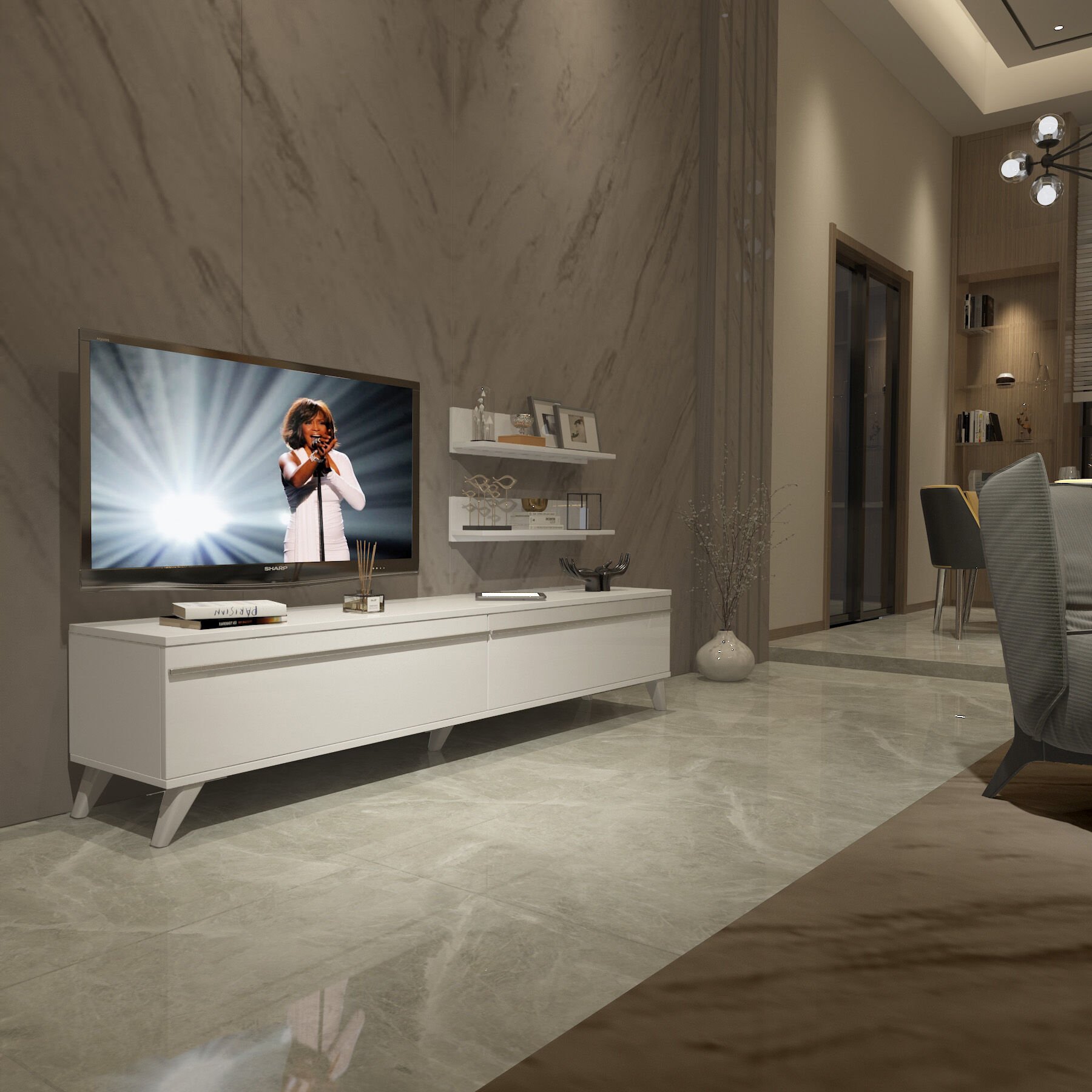 Decoraktiv Eko 4 Mdf Std Retro Tv Ünitesi Tv Sehpası Parlak Beyaz