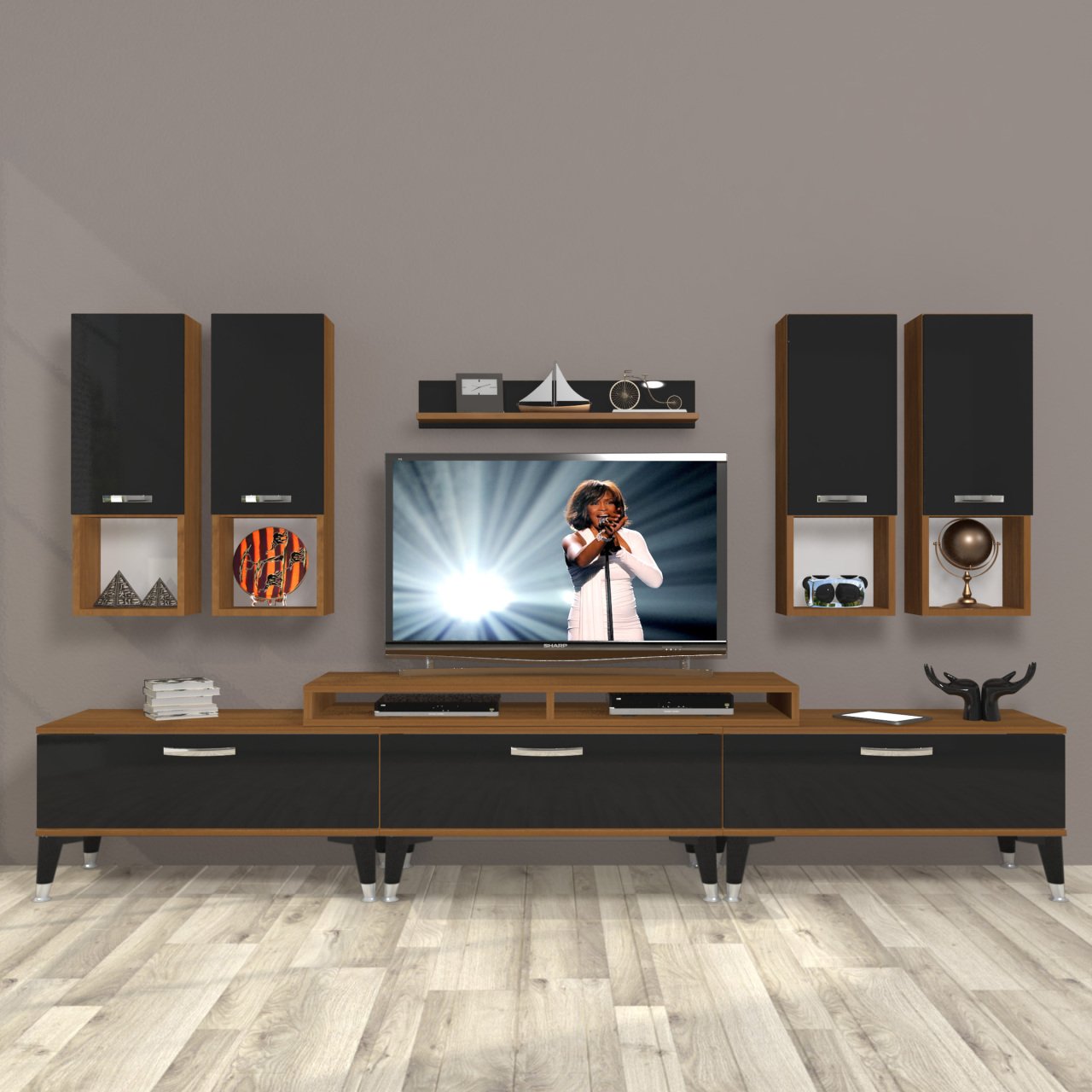 Decoraktiv Ekoflex 8DA Slm Silver Tv Ünitesi Tv Sehpası Ceviz - Siyah