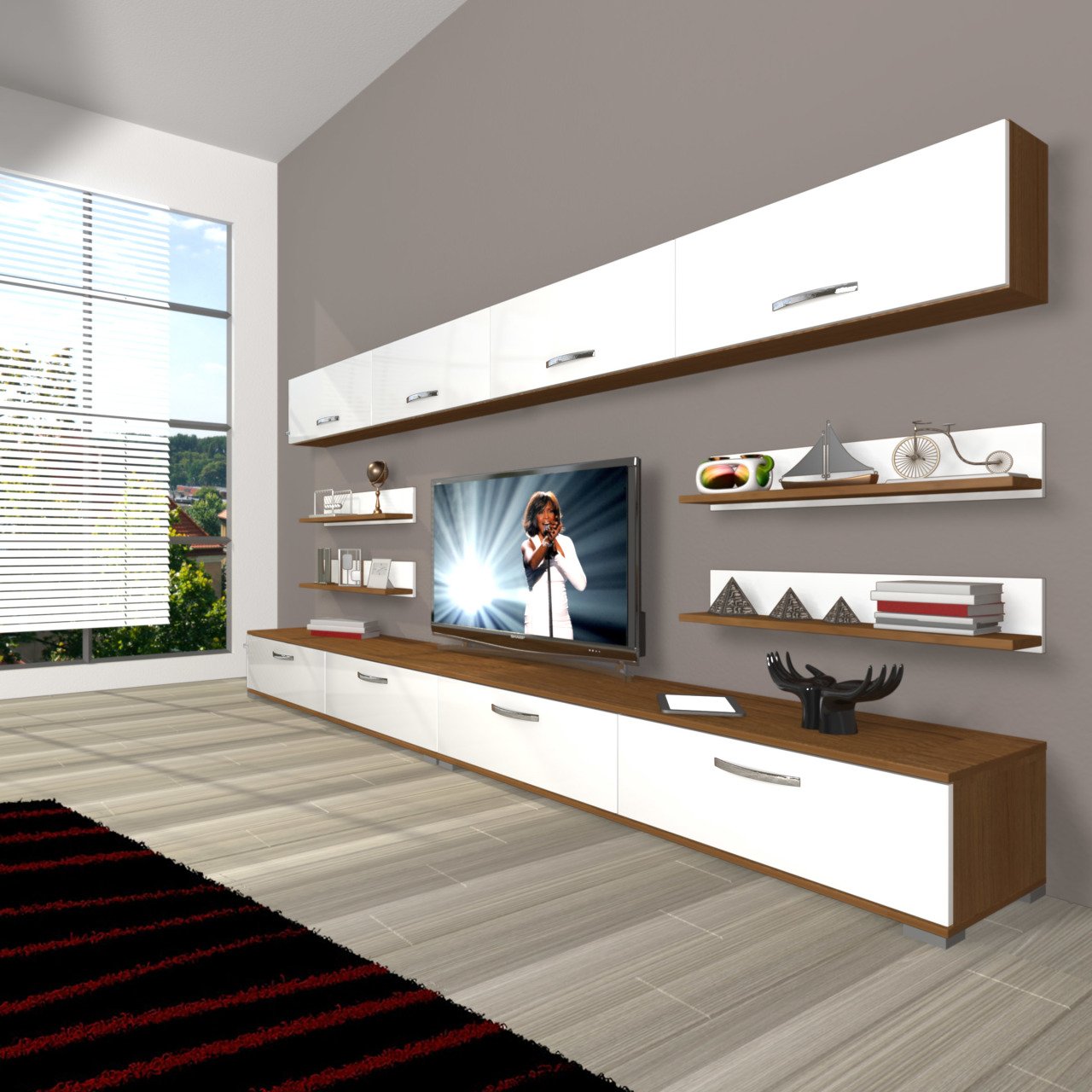 Decoraktiv Eko 360Y Slm Tv Ünitesi Tv Sehpası Ceviz - Beyaz