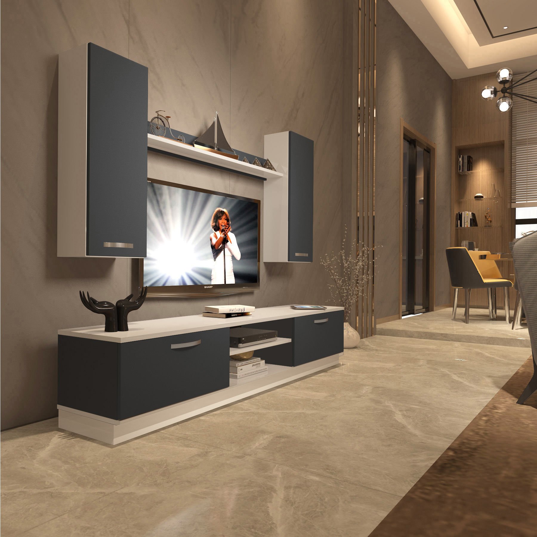 Decoraktiv Eko 5DB Mdf Dvd Tv Ünitesi Tv Sehpası Beyaz - Antrasit