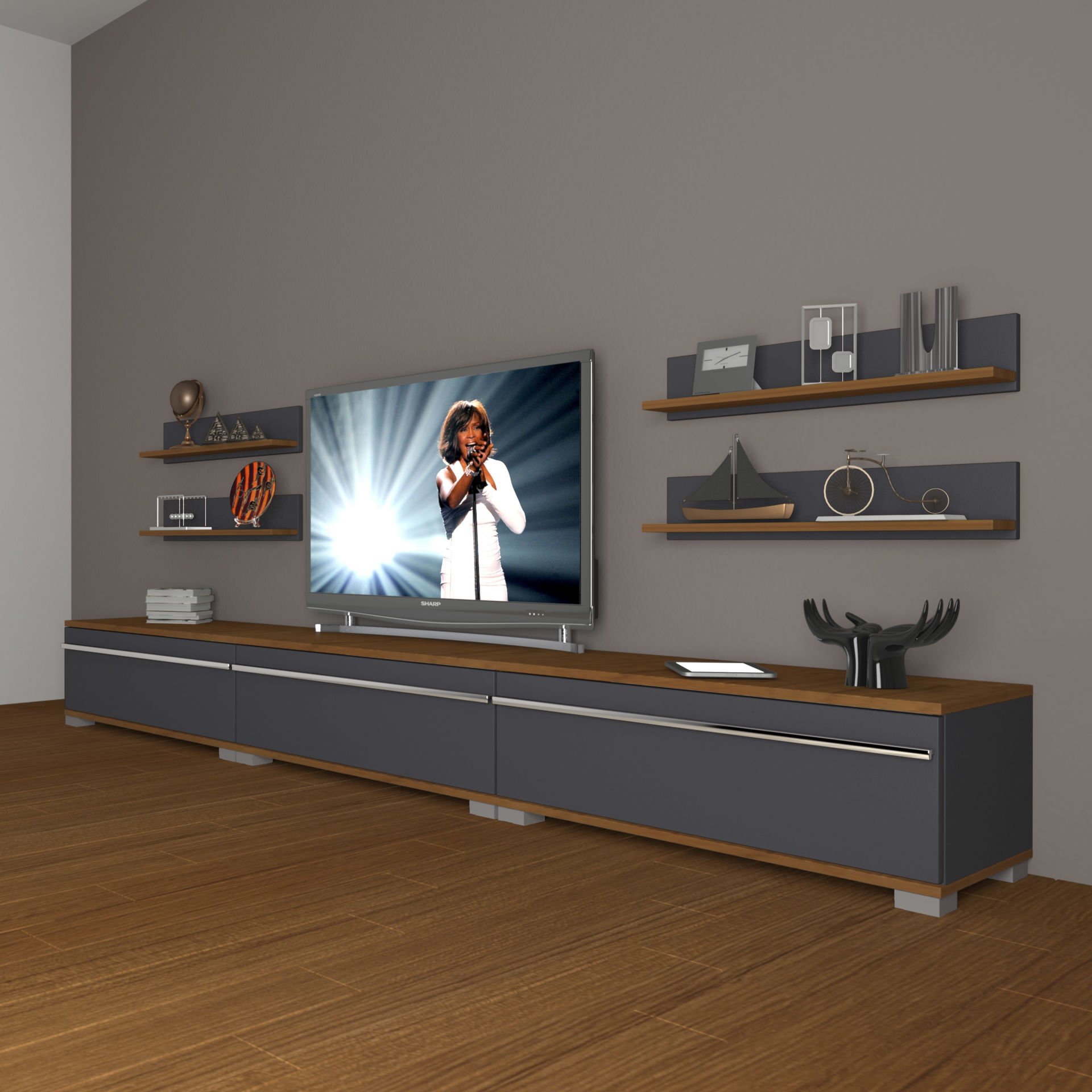 Decoraktiv Eko 270r Mdf Tv Ünitesi Tv Sehpası Ceviz - Antrasit
