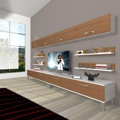 Decoraktiv Eko 360Y Slm Krom Ayaklı Tv Ünitesi Tv Sehpası Beyaz - Siyah
