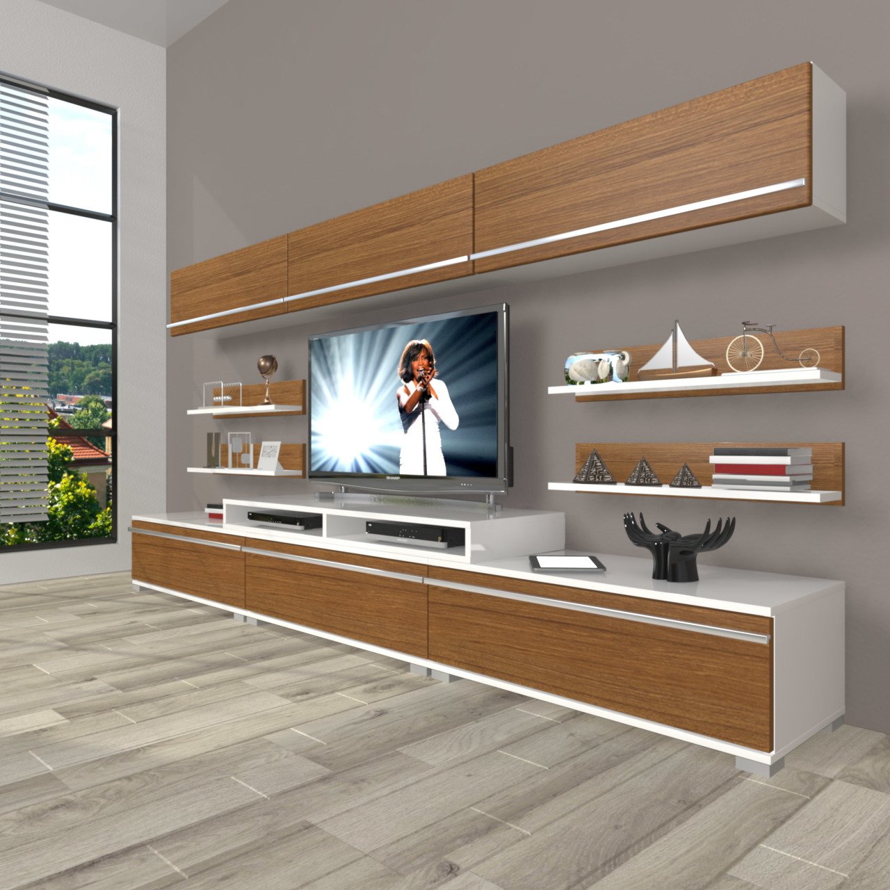 Decoraktiv Ekoflex 8Y Mdf Tv Ünitesi Tv Sehpası Beyaz - Ceviz