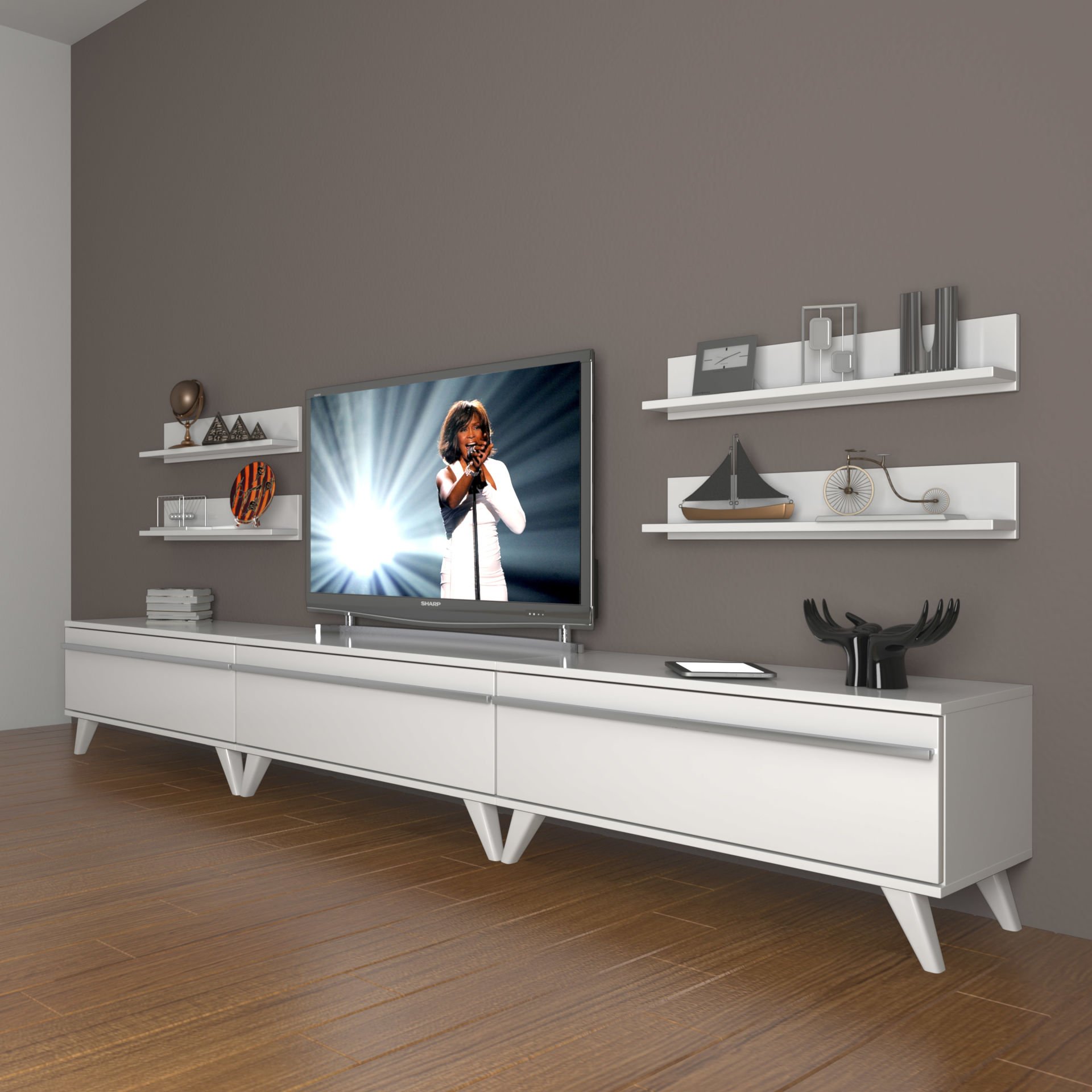 Decoraktiv Eko 270r Mdf Retro Tv Ünitesi Tv Sehpası Parlak Beyaz