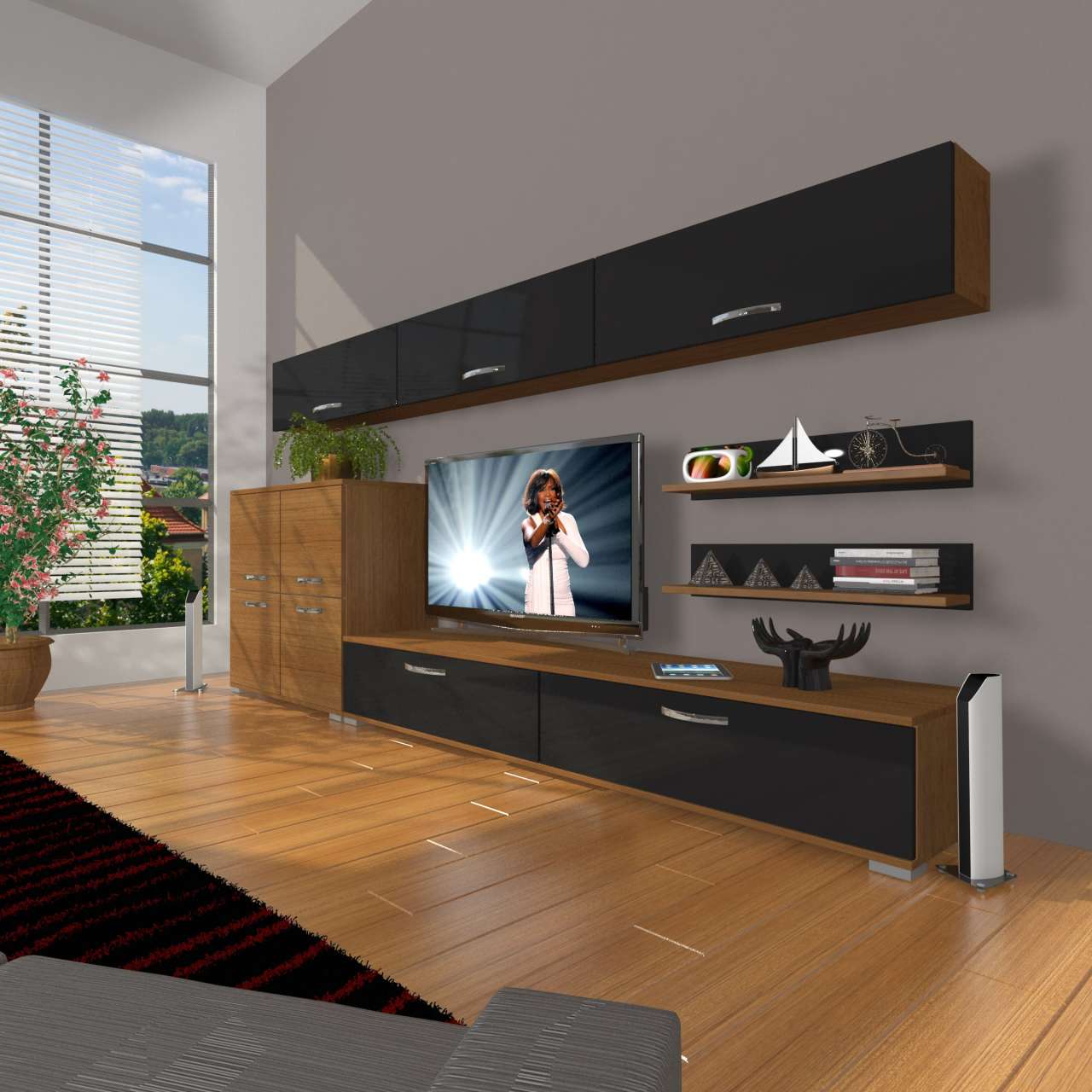 Decoraktiv Eko 8 Slm Std Tv Ünitesi Tv Sehpası Ceviz - Siyah