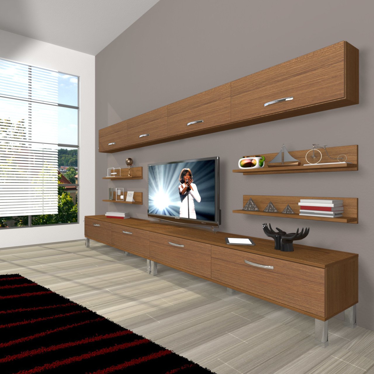 Decoraktiv Eko 360Y Slm Krom Ayaklı Tv Ünitesi Tv Sehpası Ceviz