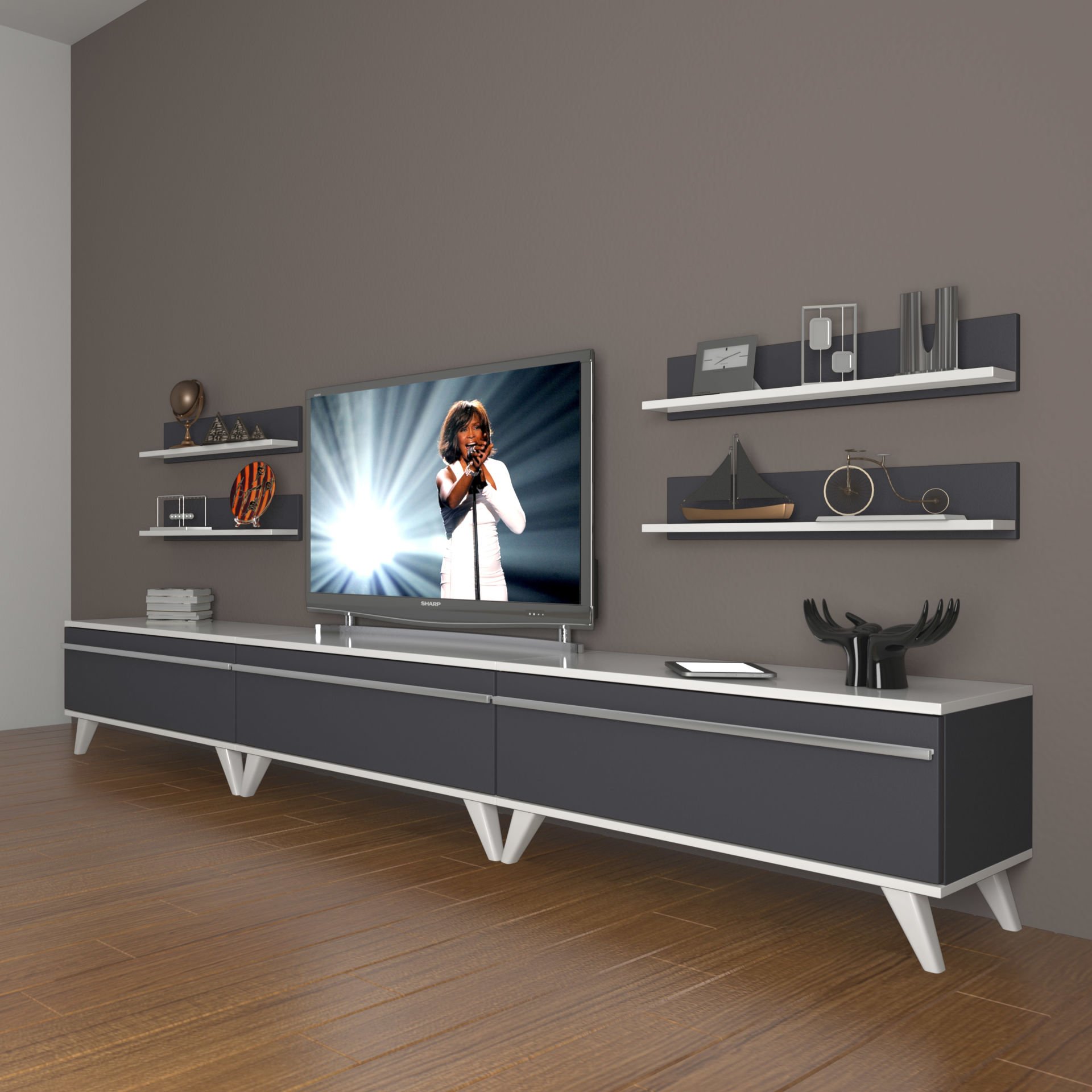 Decoraktiv Eko 270r Mdf Retro Tv Ünitesi Tv Sehpası Beyaz - Antrasit