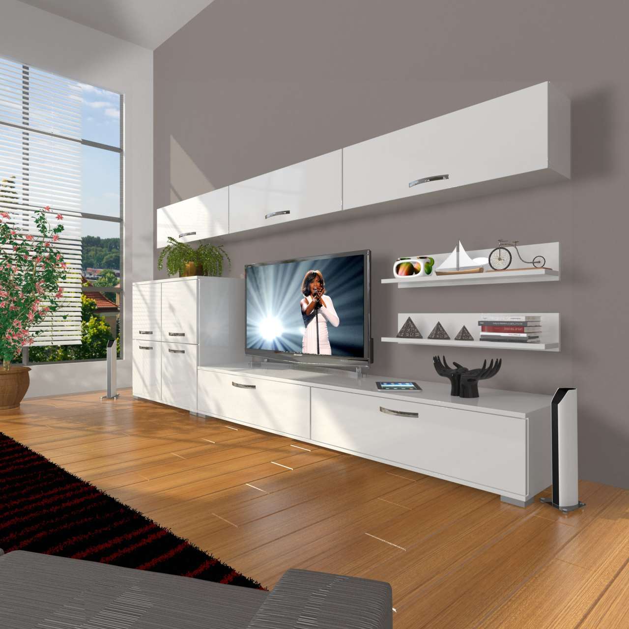 Decoraktiv Eko 8 Slm Std Tv Ünitesi Tv Sehpası Parlak Beyaz