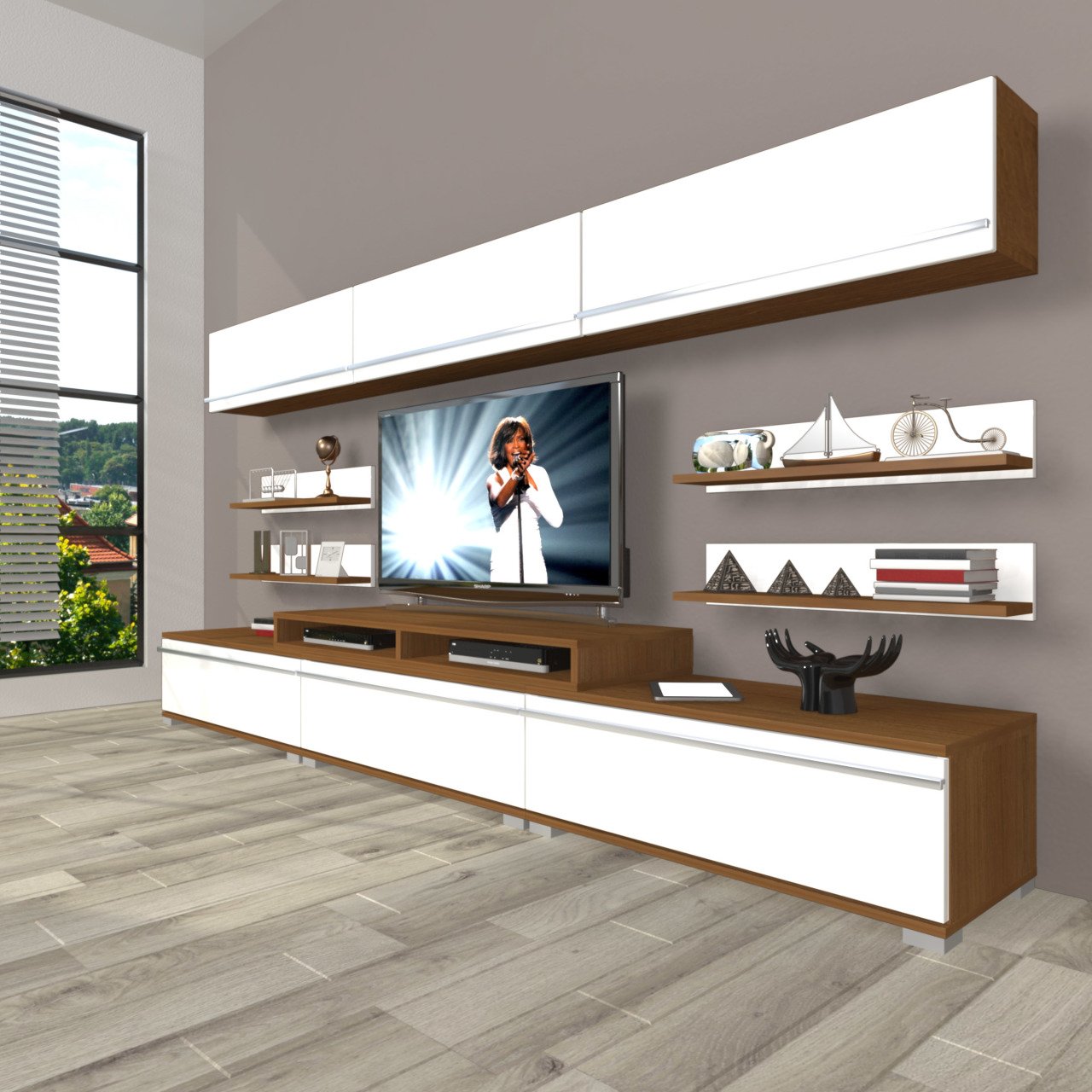 Decoraktiv Ekoflex 8Y Mdf Tv Ünitesi Tv Sehpası Ceviz - Beyaz