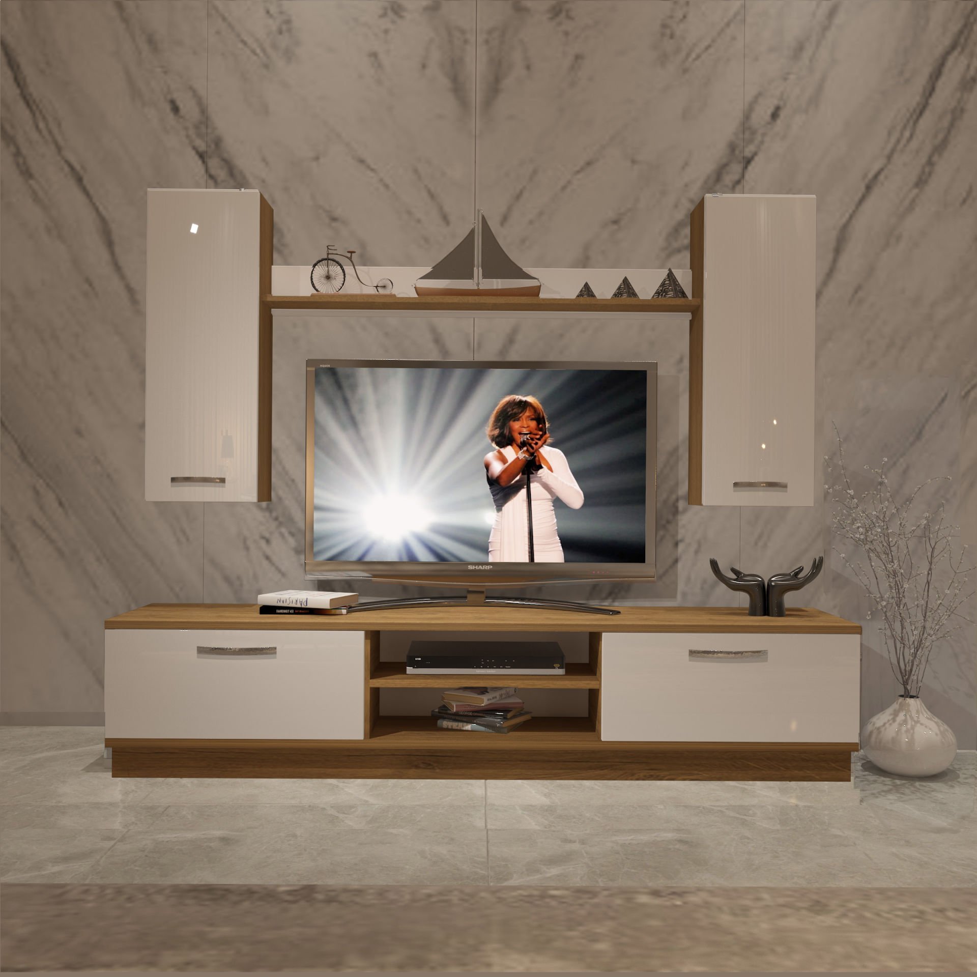 Decoraktiv Eko 5DB Mdf Dvd Tv Ünitesi Tv Sehpası Pera - Beyaz