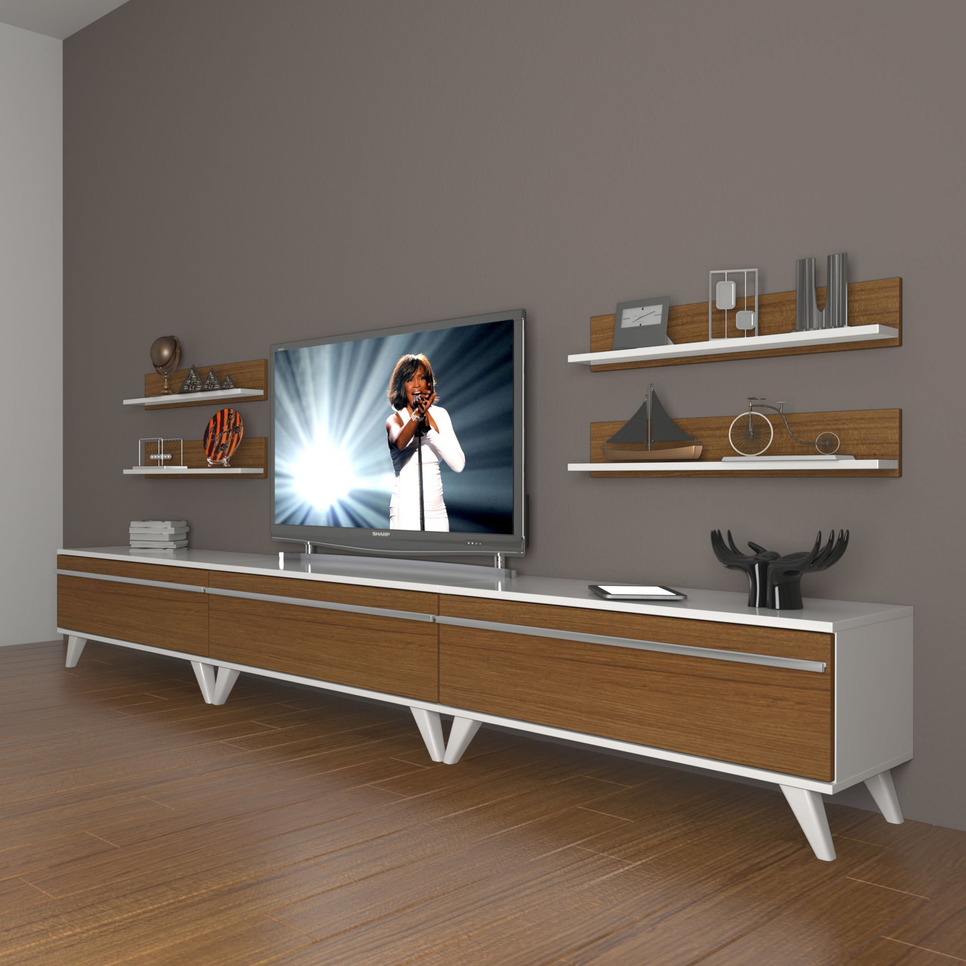 Decoraktiv Eko 270r Mdf Retro Tv Ünitesi Tv Sehpası Beyaz - Ceviz