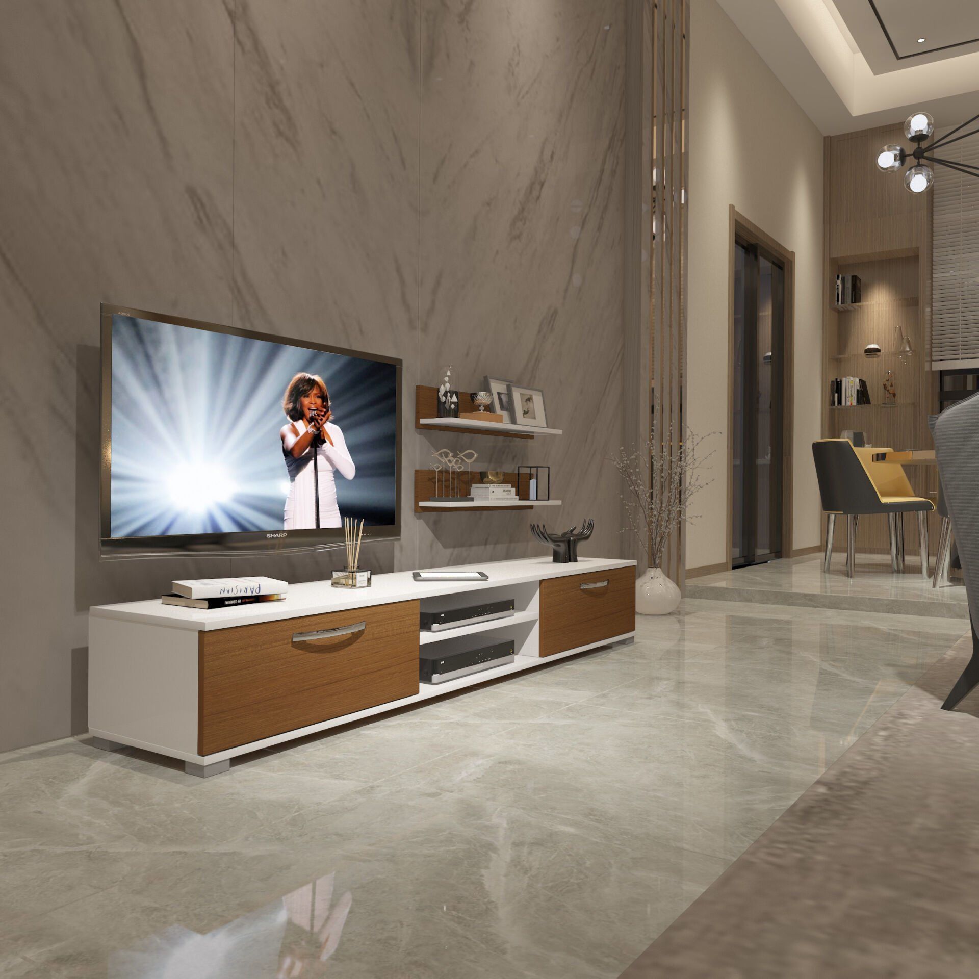 Decoraktiv Eko 4 Mdf Dvd Tv Ünitesi Tv Sehpası Beyaz - Ceviz