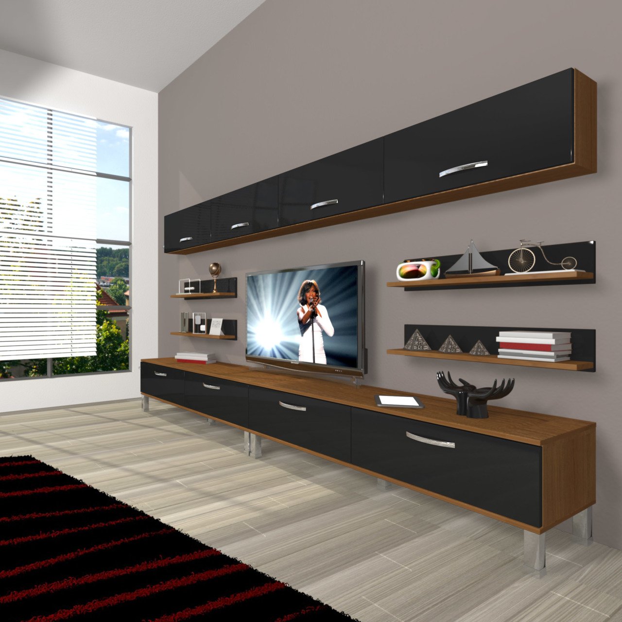 Decoraktiv Eko 360Y Slm Krom Ayaklı Tv Ünitesi Tv Sehpası Ceviz - Siyah