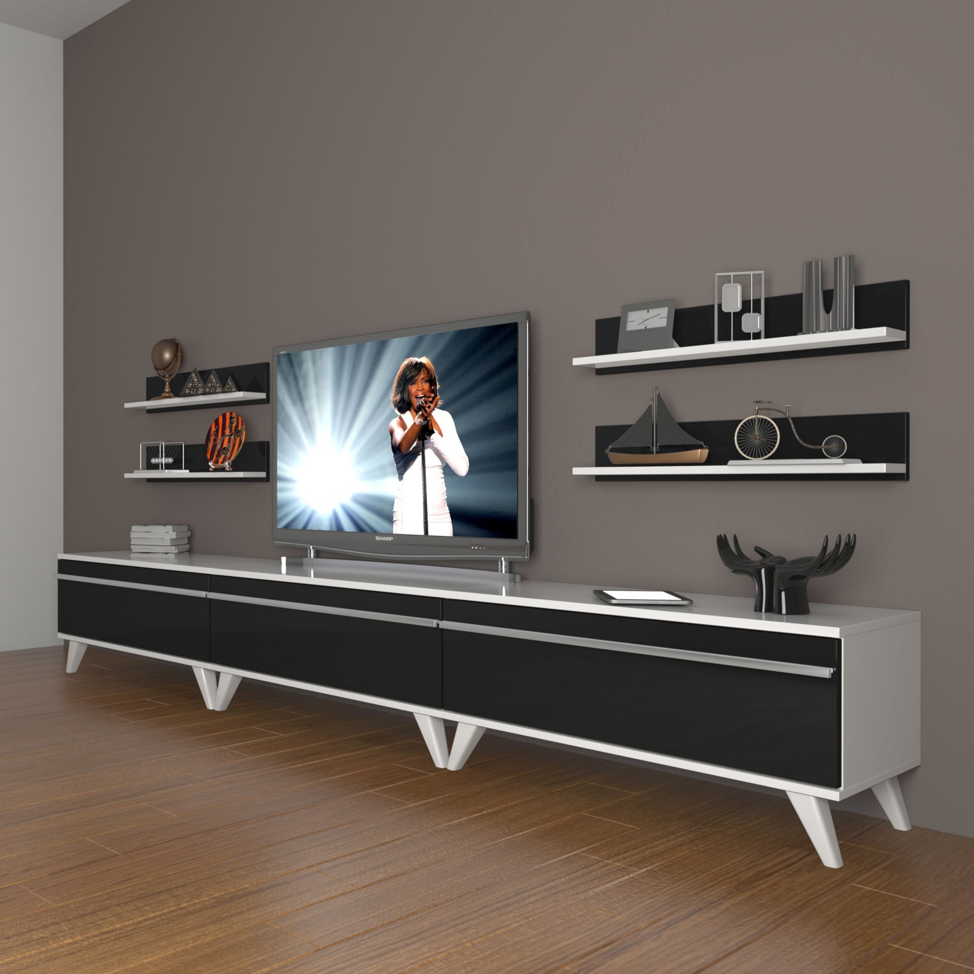 Decoraktiv Eko 270r Mdf Retro Tv Ünitesi Tv Sehpası Beyaz - Siyah