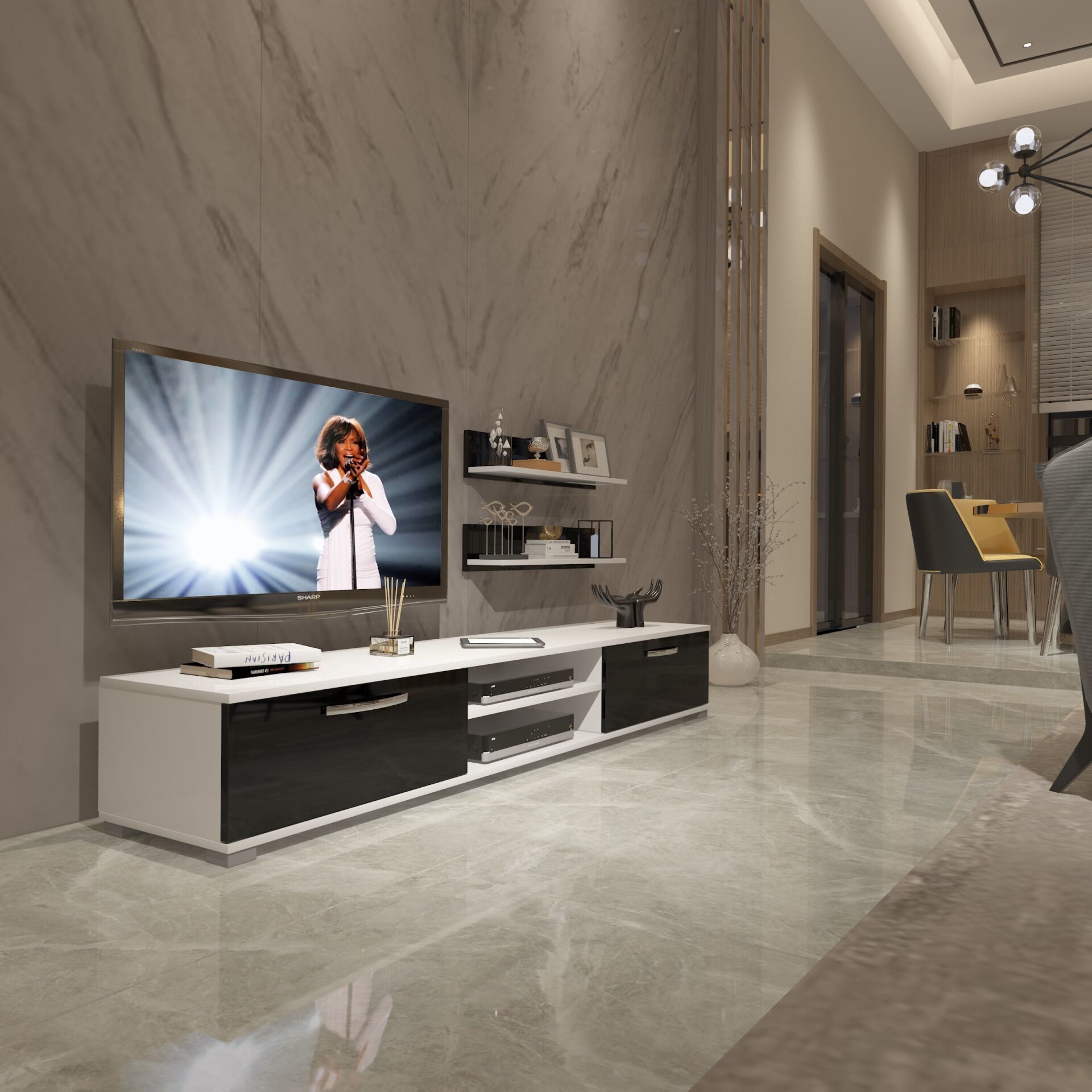Decoraktiv Eko 4 Mdf Dvd Tv Ünitesi Tv Sehpası Beyaz - Siyah