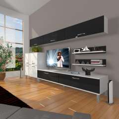 Decoraktiv Eko 8 Slm Std Krom Ayaklı Tv Ünitesi Tv Sehpası Beyaz - Siyah