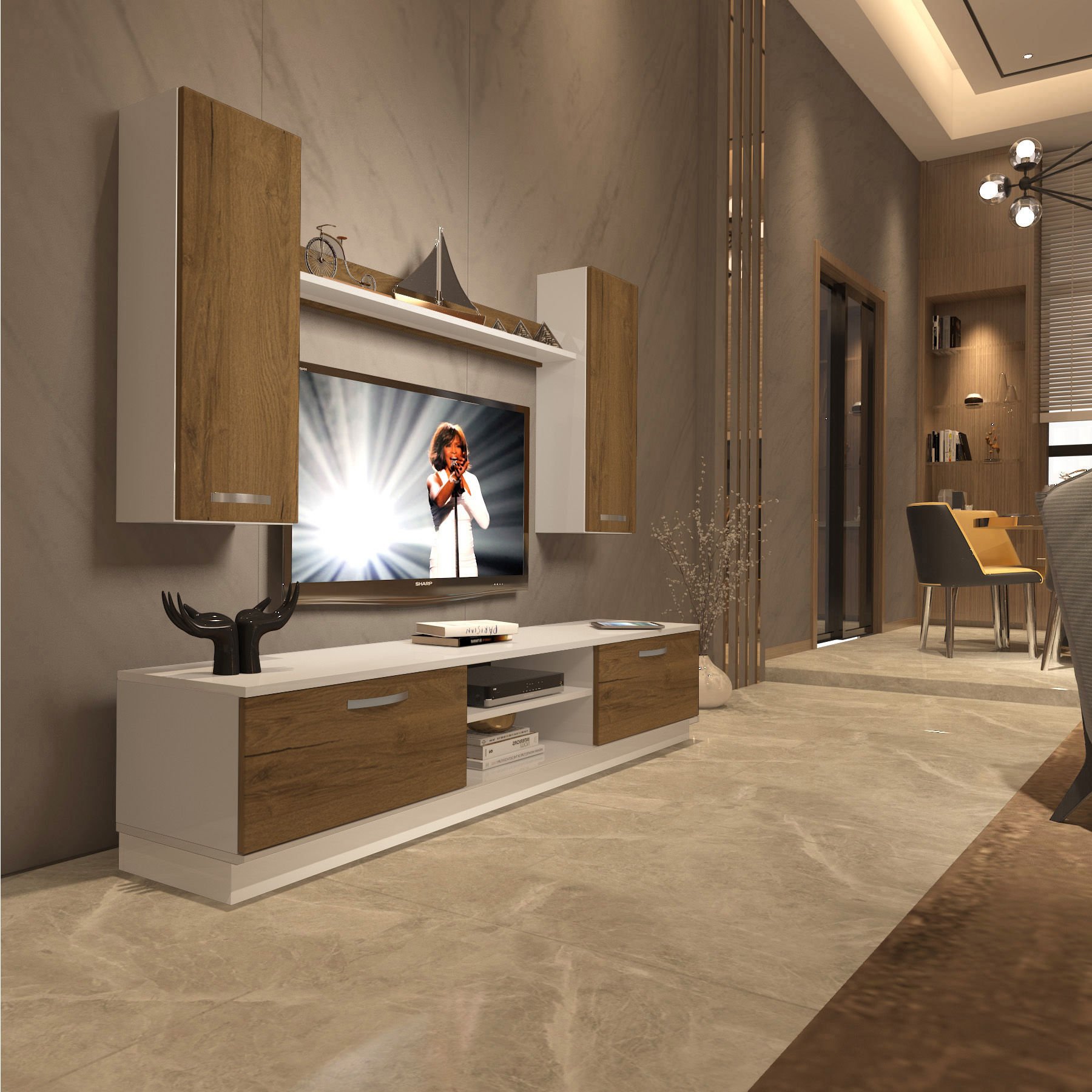 Decoraktiv Eko 5DB Mdf Dvd Tv Ünitesi Tv Sehpası Beyaz - Pera
