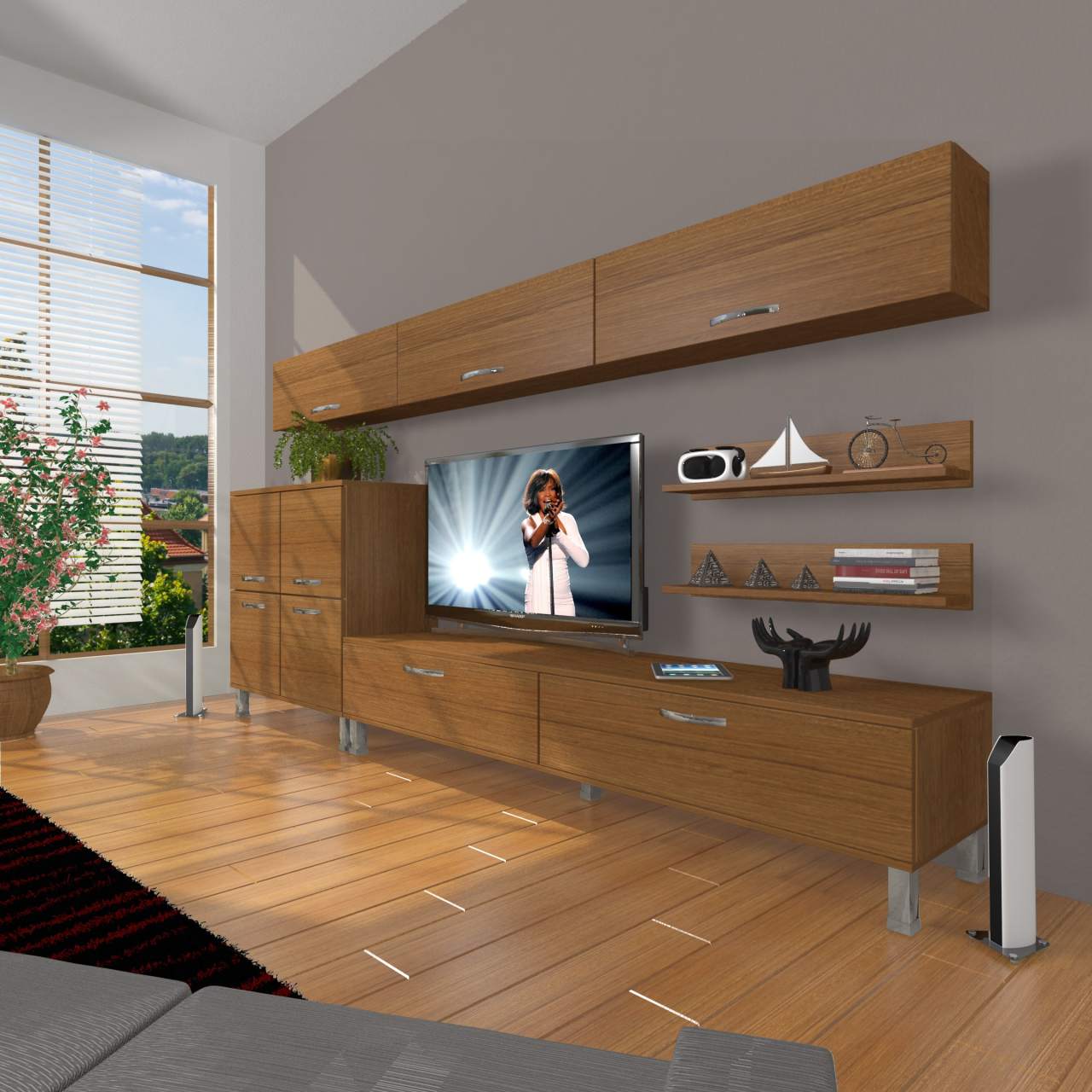 Decoraktiv Eko 8 Slm Std Krom Ayaklı Tv Ünitesi Tv Sehpası Ceviz